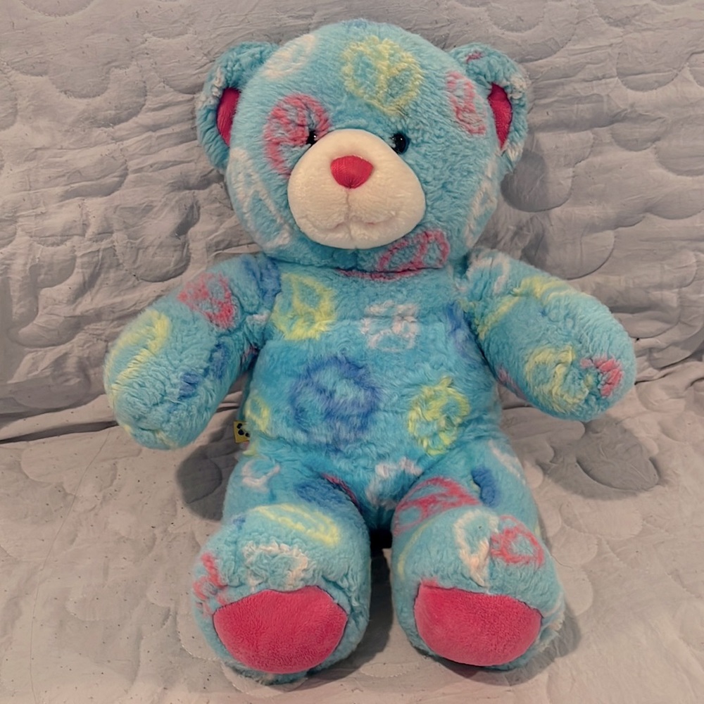 Build a Bear: light blue with peace signs